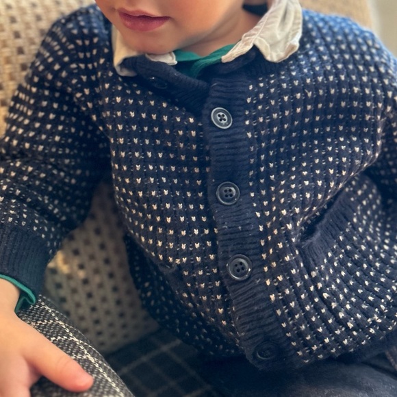 Baby Gap Navy Speckled Button Cardigan with Elbow Patches 18-24 Month - Picture 5 of 5
